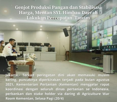 Genjot Produksi Pangan dan Stabilisasi Harga, Mentan SYL Himbau Daerah Lakukan Percepatan Tanam